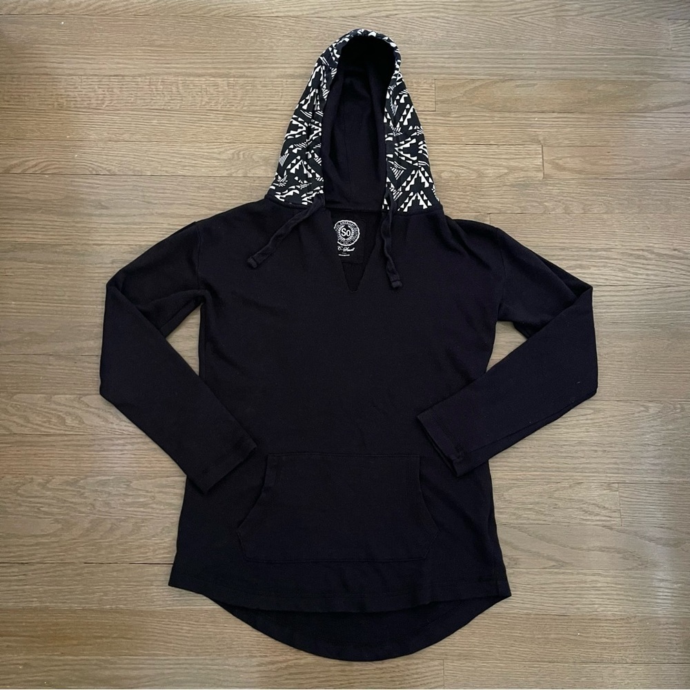 SO Women's V-Neck Hoodie Black Sweatshirt Size X Small